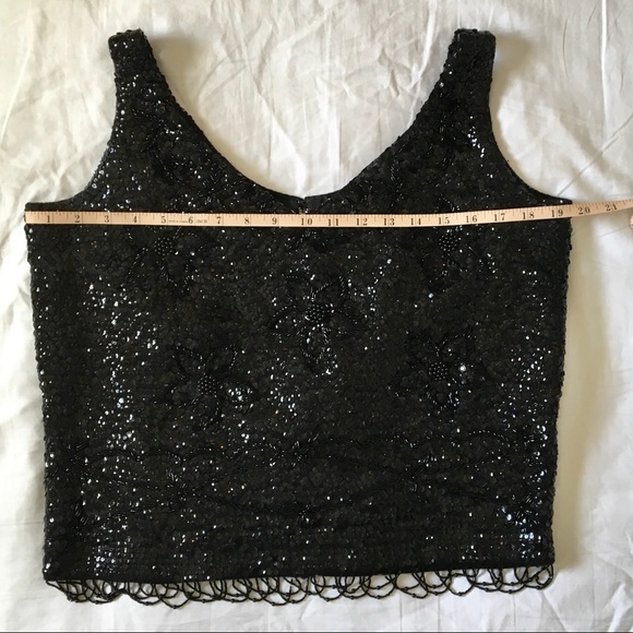 Vintage Black Beaded Sequin Evening Top size L - Picture 7 of 8